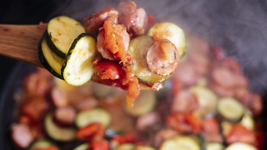 Letcho, stew with courgette and sausages