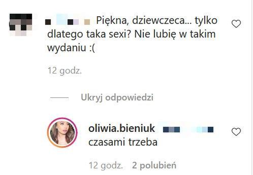 Oliwia Bieniuk odpowiada na komentarze internautów