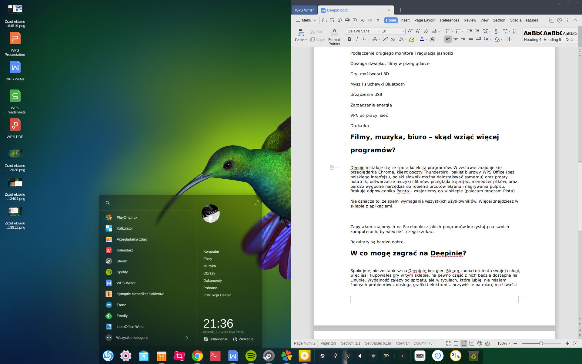 Odpowiednik menu Start i WPS Office
