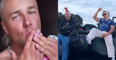 Skolim WYGINA SIĘ na czołgu. Oparł nogę o lufę