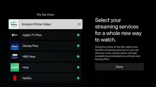 Wybór serwisów streamingowych w aplikacji Plex
