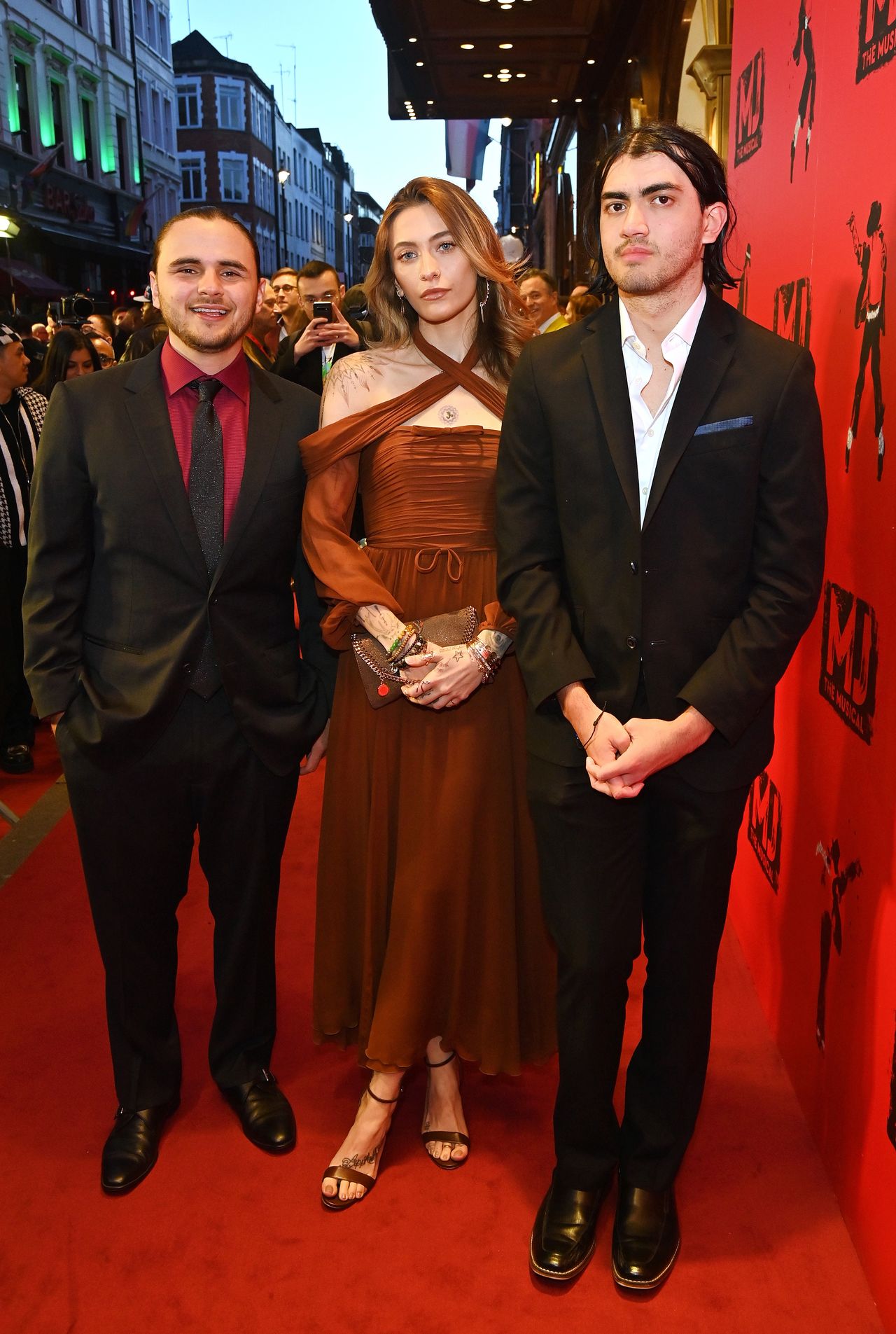 LONDON, ENGLAND - MARCH 27: (L to R) Prince Jackson, Paris Jackson and Bigi Jackson aka Blanket Jackson attend the press night performance of "MJ: The Musical" at the Prince Edward Theatre on March 27, 2024 in London, England. (Photo by Alan Chapman/Dave Benett/Getty Images)