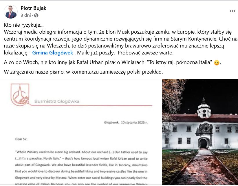 Burmistrz Głogówka poinformował o swojej decyzji na Facebooku