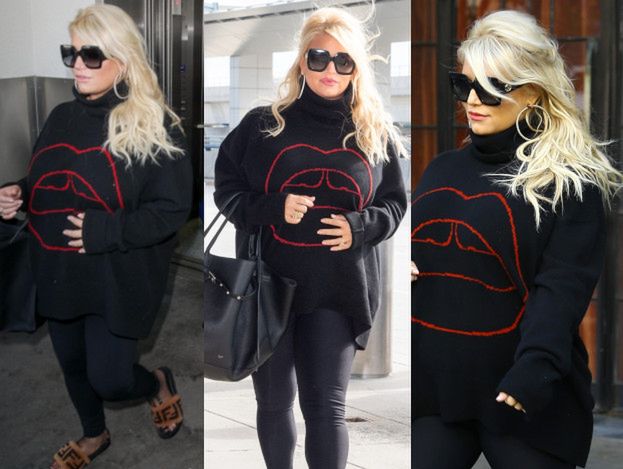 Opatulona Jessica Simpson łapie się za ciążowy brzuszek