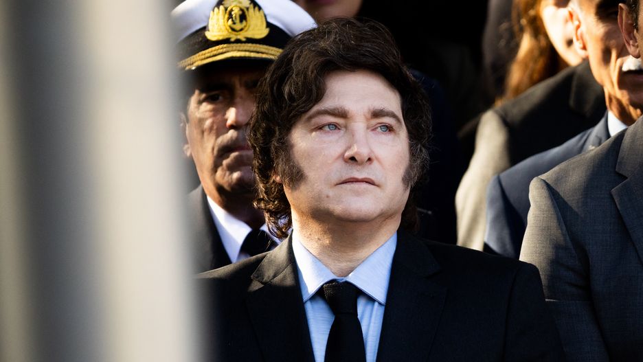 BUENOS AIRES, ARGENTINA - APRIL 2: Argentine President Javier Milei looks on during a ceremony honoring Malvinas Veterans Day on April 2, 2025 in Buenos Aires, Argentina. On April 02, 1982 Leopoldo Fotunato Galtieri, de facto President of Argentina, launched an attack on Islas Malvinas to claim them as Argentinian territory which resulted in a 74-day war where 649 Argentinians and 255 British were killed. (Photo by Tomas Cuesta/Getty Images)