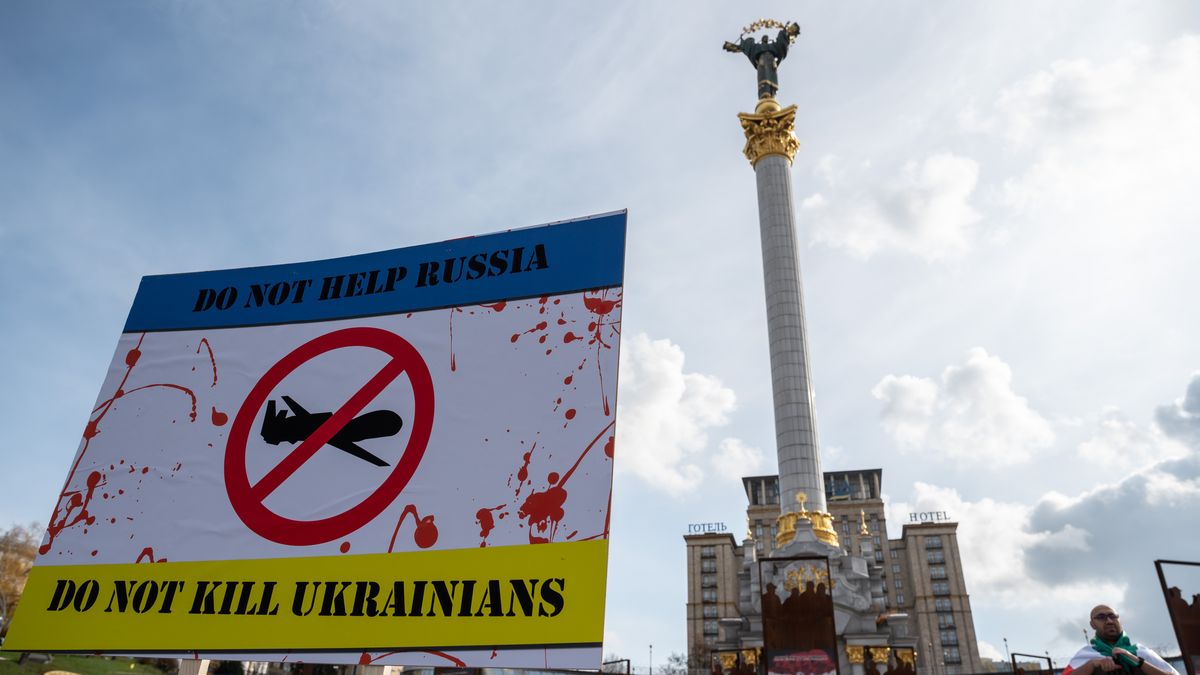 Protest obywateli Iranu mieszkających w Ukrainie. Kijów, 28 października