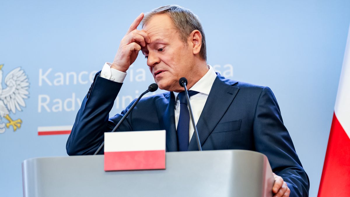 Polish Prime Minister Donald Tusk speaks to the press after bilateral talks with the Prime Minister of Canada, Justin Trudeau in the PM"s Cancellary on Ujazdowska Street in Warsaw, the capital of Poland on February 26, 2024. The meeting concentrated on the security and military arms of NATO members in the face of Russian aggression in Ukraine. (Photo by Dominika Zarzycka/NurPhoto via Getty Images)