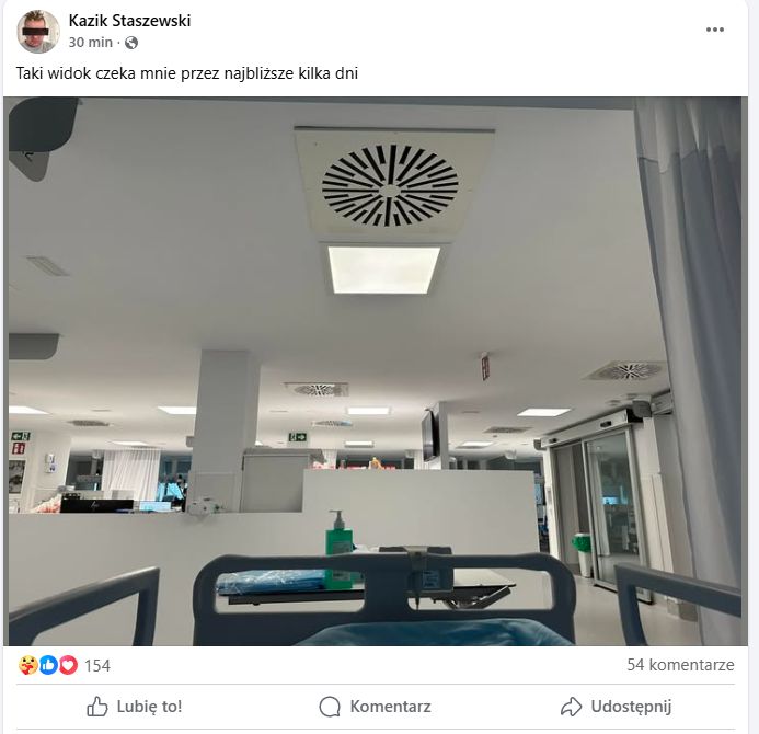 Warunki Kazika w szpitalu.
