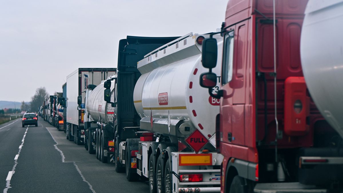 UKRAINE-POLAND - NOVEMBER 19, 2023 - ADR trucks carrying flammable substances are blocked at the Rava-Ruska-Hrebenne checkpoint as part of a protest by Polish carriers at three checkpoints, Ukrainian - Polish borderNO USE RUSSIA. NO USE BELARUS. (Photo by Ukrinform/NurPhoto via Getty Images)