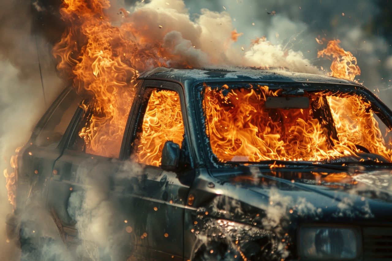 Warszawa: Pożar samochodu osobowego. Auto doszczętnie spłonęło