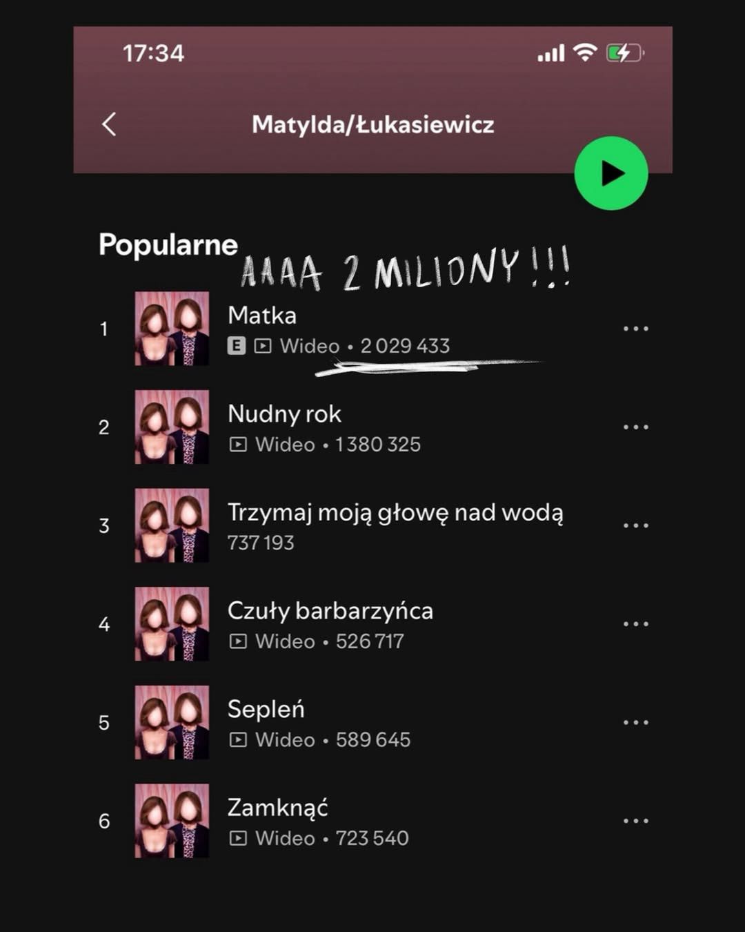 Ilość odtworzeń utworów Matyldy Damięckiej