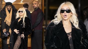 Elegancka i smuklejsza o 18 KILOGRAMÓW Christina Aguilera gra nogą przed wejściem do paryskiej restauracji. Klasa? (ZDJĘCIA)
