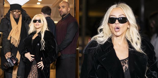 Elegancka i smuklejsza o 18 KILOGRAMÓW Christina Aguilera gra nogą przed wejściem do paryskiej restauracji. Klasa? (ZDJĘCIA)