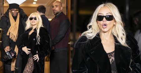 Elegancka i smuklejsza o 18 KILOGRAMÓW Christina Aguilera gra nogą przed wejściem do paryskiej restauracji. Klasa? (ZDJĘCIA)
