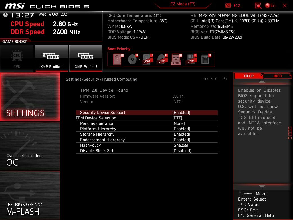 Moduł TPM 2.0 jest włączony