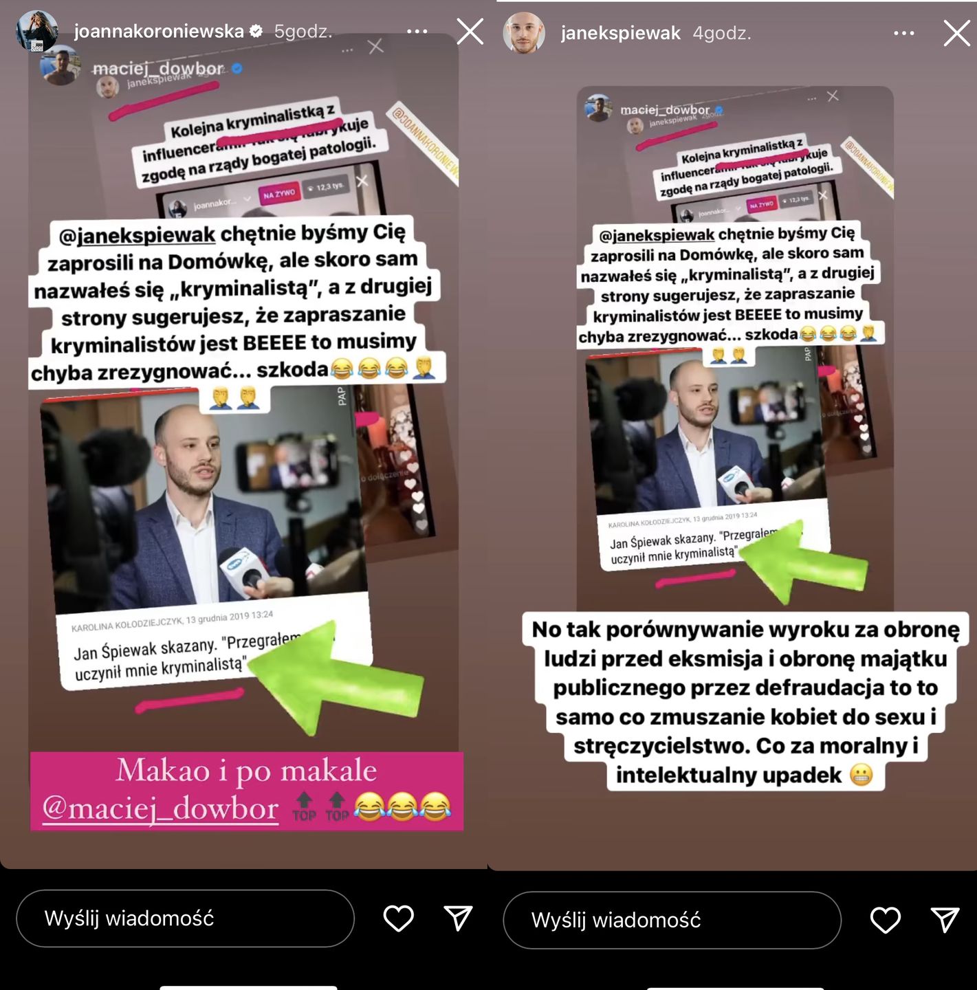 Maciej Dowbor i Joanna Koroniewska uderzają w Jana Śpiewaka