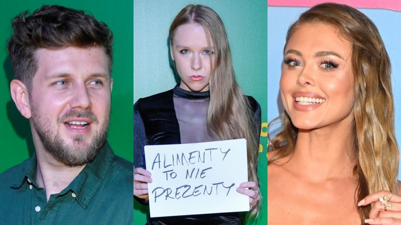 Maja Staśko pozuje na premierze z transparentem przeciwko alimenciarzom. Na tej samej ściance pozował Antek Królikowski