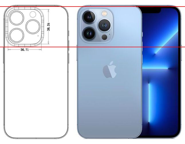 Schemat iPhone'a 14 Pro i iPhone 13 Pro dla skali