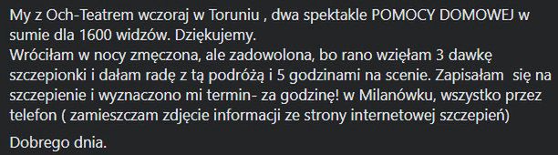 Krystyna Janda zaszczepiona trzecią dawką