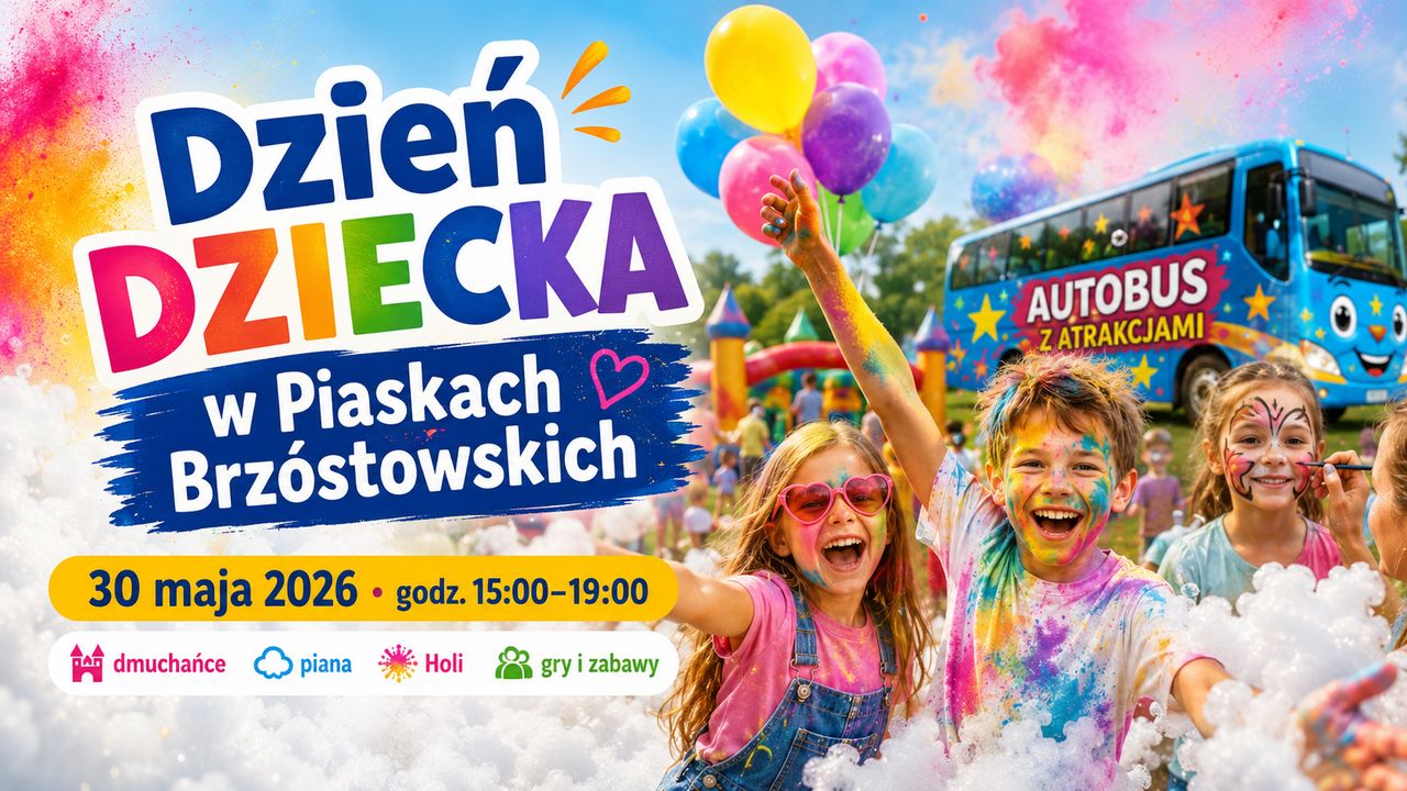Kolorowy Dzień Dziecka w Piaskach Brzóstowskich. Będą dmuchańce, piana, Holi i autobus pełen atrakcji