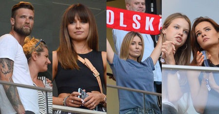 Celebryci kibicują na meczu Polska-Izrael: wystylizowane WAGs, Małgorzata Rozenek z szalikiem kibica i wtulona w Wojtka Szczęsnego Marina