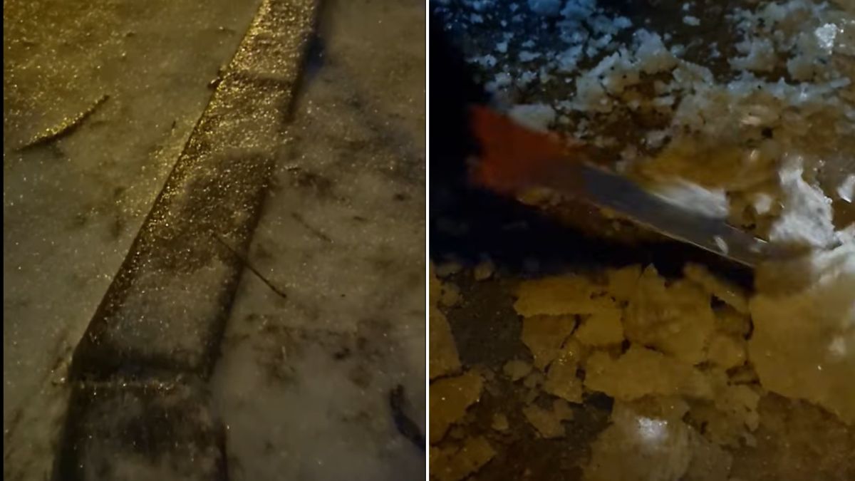 Oblodzone chodniki i samochody w Lesznie.