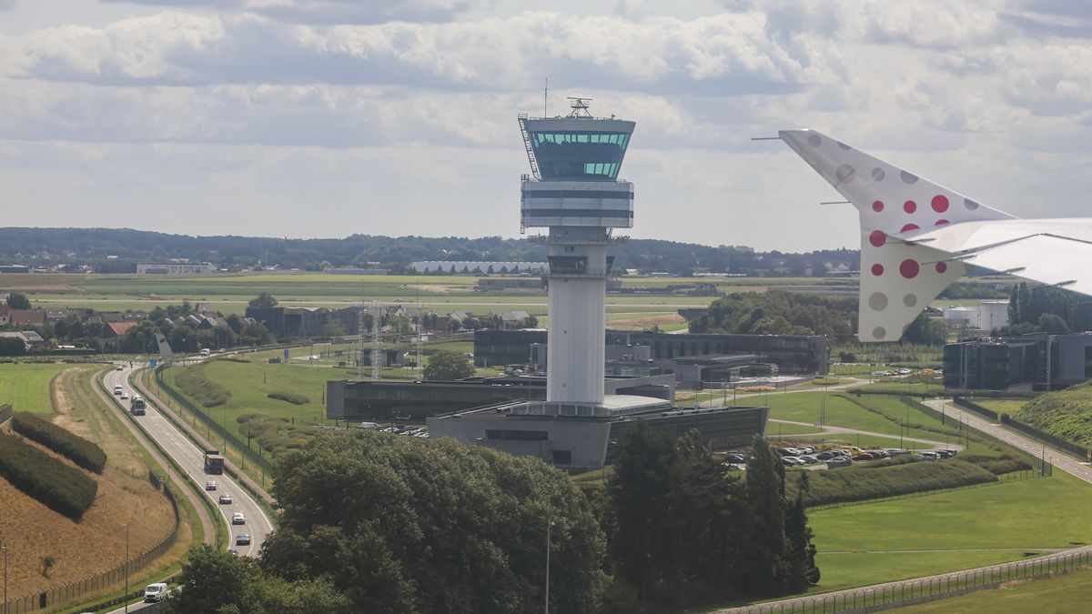 The air traffic and airport control tower of Brussels Airport BRU EBBR, known as Brussels Zaventem or brussels National airport, the main international airport of Belgium located in the municipality of Zaventem in Flemish Brabant outside of Brussels, Belgium on August 5, 2025 (Photo by Nicolas Economou/NurPhoto via Getty Images)
