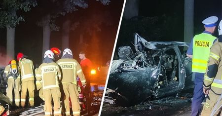 Tragiczny wypadek. Kierowca spłonął wraz z autem