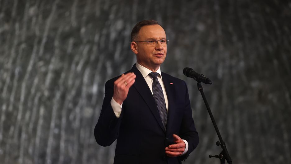 Wieliczka, 26.01.2024. Prezydent RP Andrzej Duda wziął udział w Karczmie Piwnej Regionu Małopolskiego NSZZ "Solidarność" w Komorze Warszawa w Kopalni Soli w Wieliczce, 26 bm. (aldg) PAP/Łukasz Gągulski