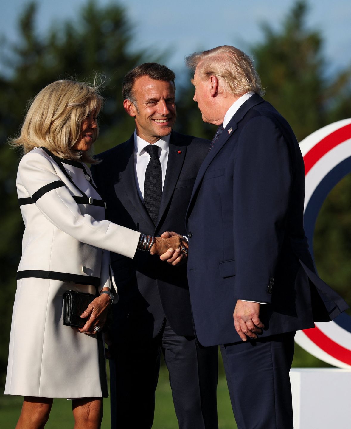 Donald Trump, Emmanuel Macron i Brigitte Macron 