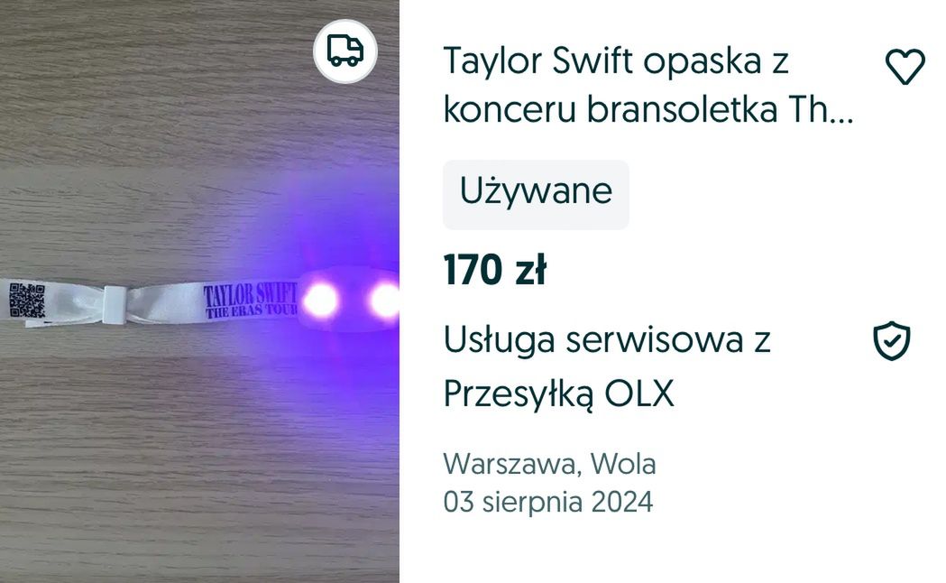 Opaska z koncertu Taylor Swift na portalu ogłoszeniowym