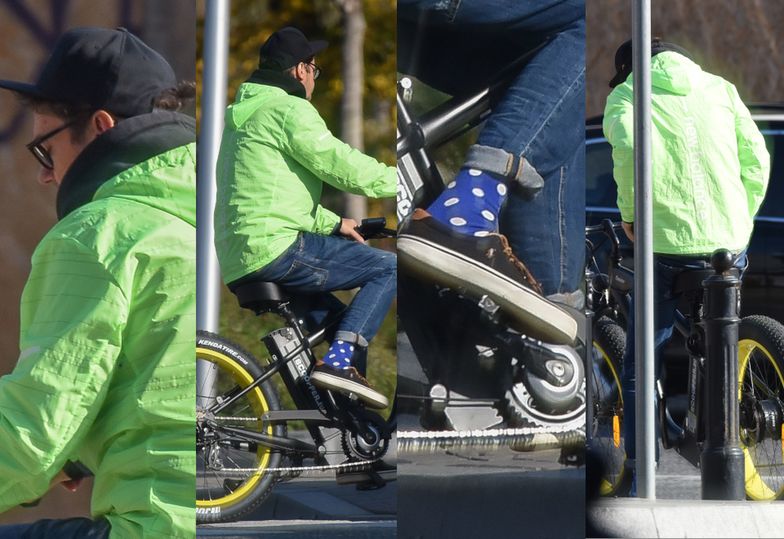 Neonowy Kuba Wojewódzki śmiga przez miasto rowerem za 10 tysięcy złotych