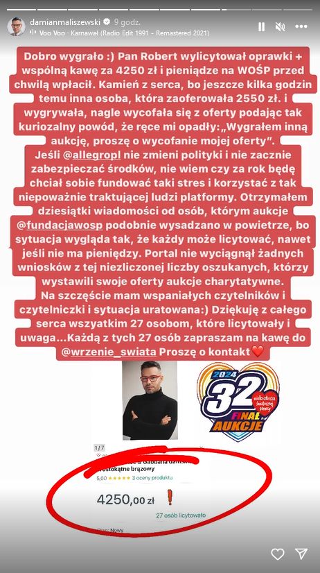 Damian Maliszewski o aukcji WOŚP