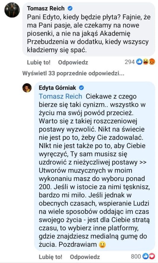 Komentarze pod postem Edyty Górniak 