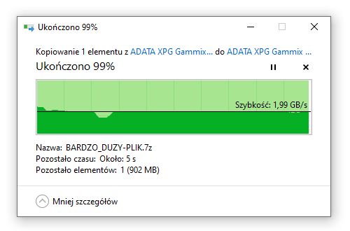 ADATA XPG Gammix S70 Blade 1 TB - kopiowanie danych