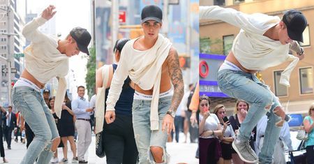 Justin Bieber popisuje się na ulicy w Nowym Jorku! (ZDJĘCIA)