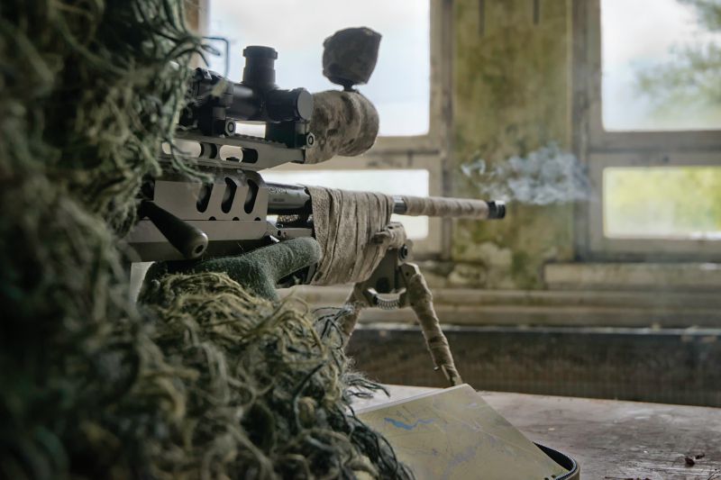 Strzelec korzystający z karabinu Alex-338.