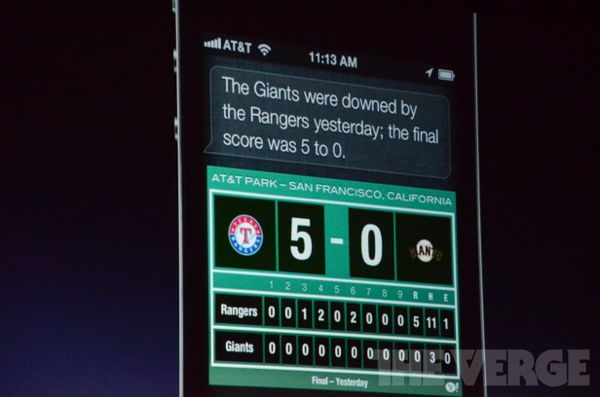 Wyniki sportowe w Siri (fot. The Verge)