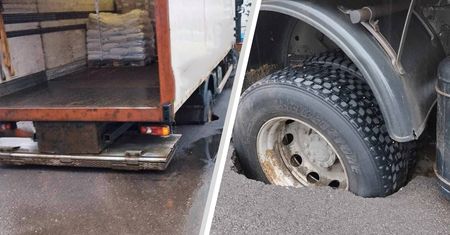 Niebezpieczne zdarzenie na Śląsku. Pod ciężarówką zapadł się asfalt