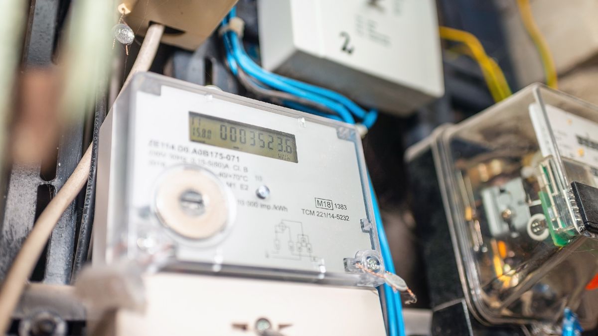 Two smart electric power meter counter measuring power usage.Close-up of modern smart grid residential digital power suppl