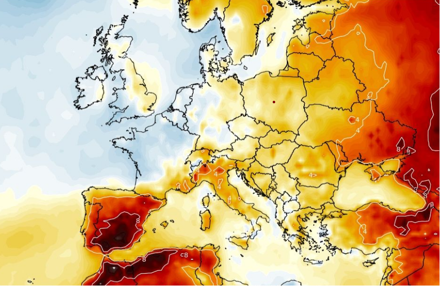 Pogoda. Podmuch gorącego powietrza nad Polską poprzedzi gwałtowne burze (źródło: wxcharts.com)