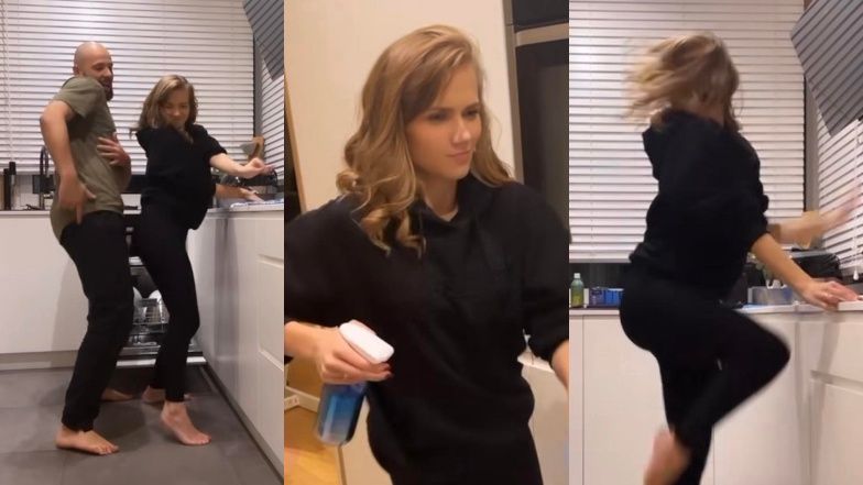 Roztańczona Agnieszka Kaczorowska reklamuje środki czystości