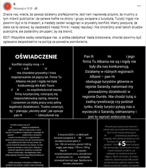 Oskarżane biuro podróży opublikowało oświadczenie