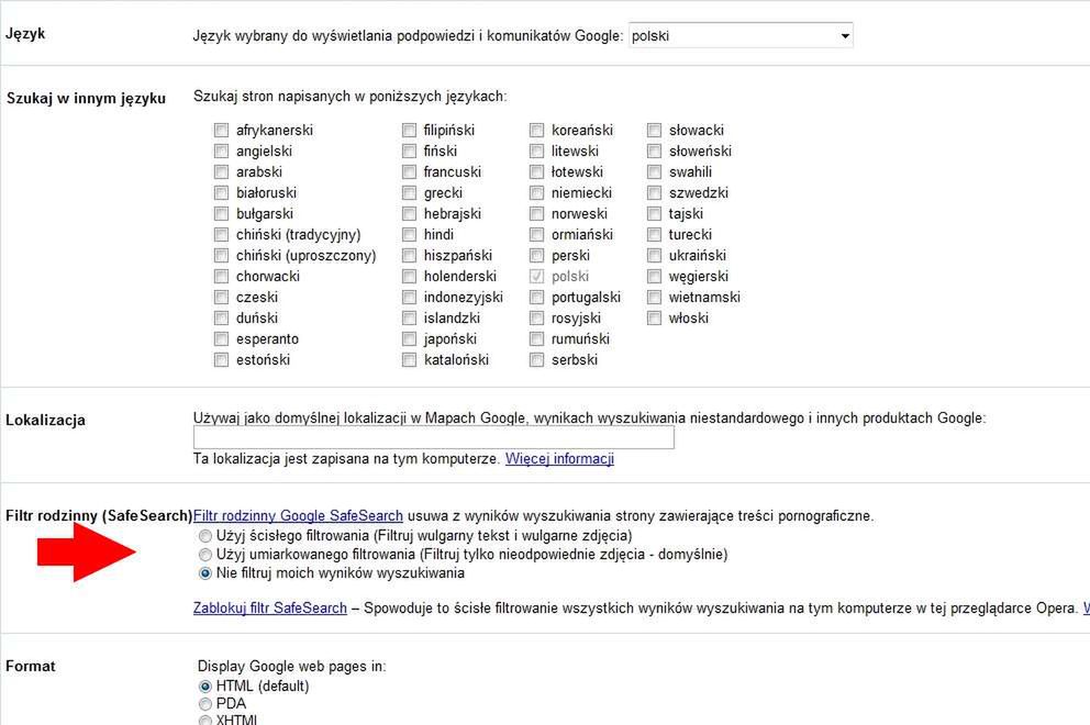 Ustawienia SafeSearch
