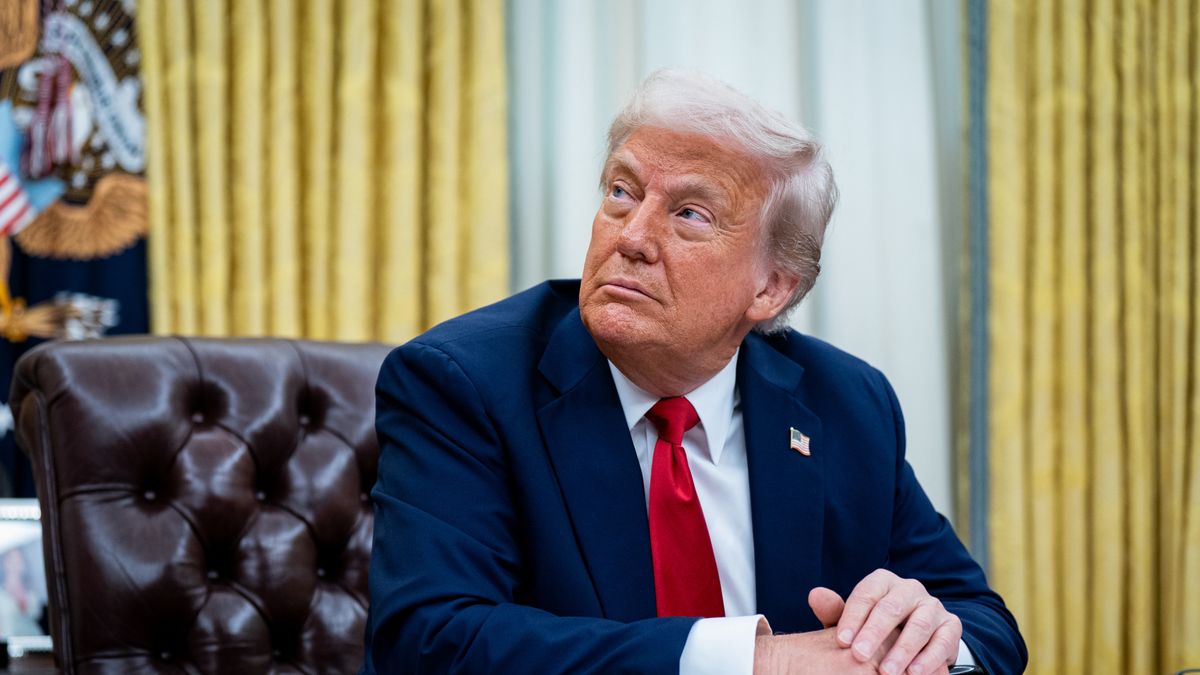 US President Donald Trump during an executive order signing in the Oval Office of the White House in Washington, DC, US, on Monday, March 31, 2025. The order directs the Federal Trade Commission to work with the Department of Justice to ensure that competition laws are enforced in the concert and entertainment industry, and pushes state consumer protection authorities on enforcement. Photographer: Al Drago/Bloomberg via Getty Images