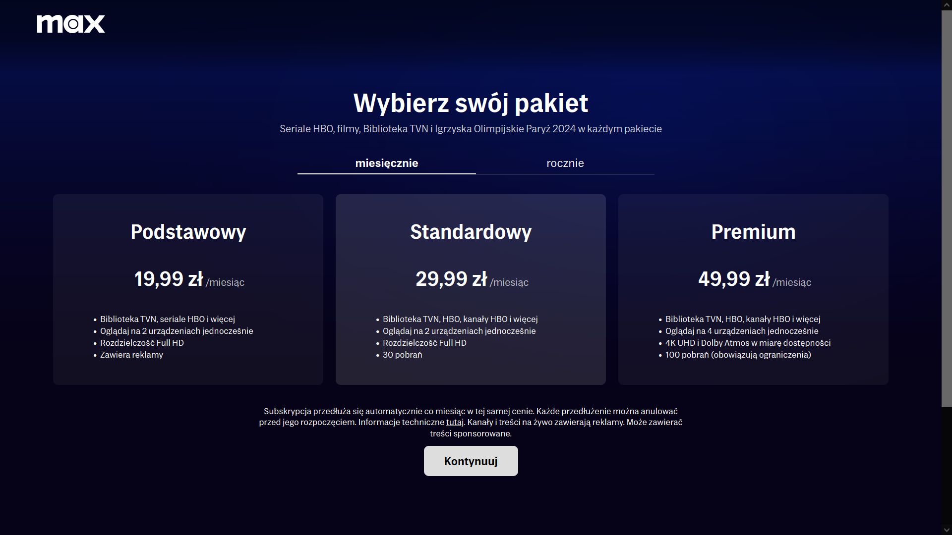 Rejestracja konta w usłudze Max