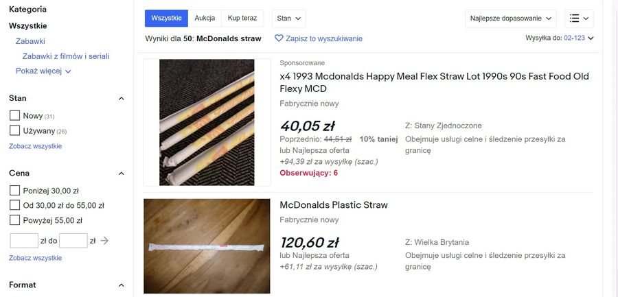 Plastikowe słomki z McDonald's