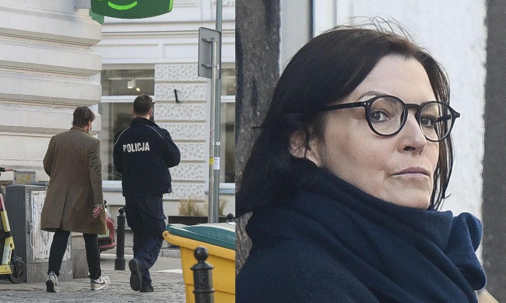 Ilona Felicjańska i Paul Montana gawędzą z POLICJANTEM pod sklepem spożywczym