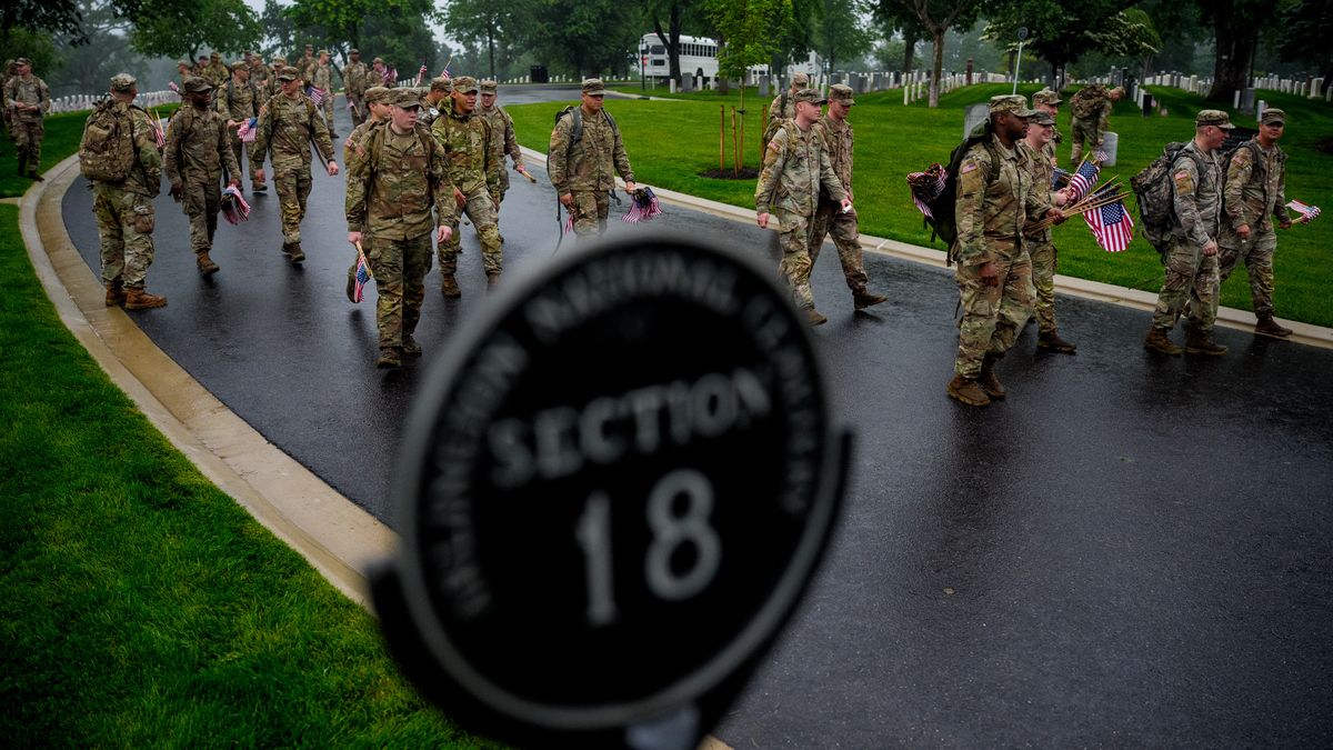 Flags In Takes Place At Arlington National Cemetery Ahead Of Memorial Day
ARLINGTON, VIRGINIA - MAY 22: Members of the 3rd U.S. Infantry Regiment place flags at the headstones of U.S. military personnel buried at Arlington National Cemetery, in preparation for Memorial Day on May 22, 2025 in Arlington, Virginia. Nearly 1500 service members entered the cemetery at pre-dawn hours to begin the process of placing a flag in front of approximately 260,000 headstones. (Photo by Andrew Harnik/Getty Images)
Andrew Harnik