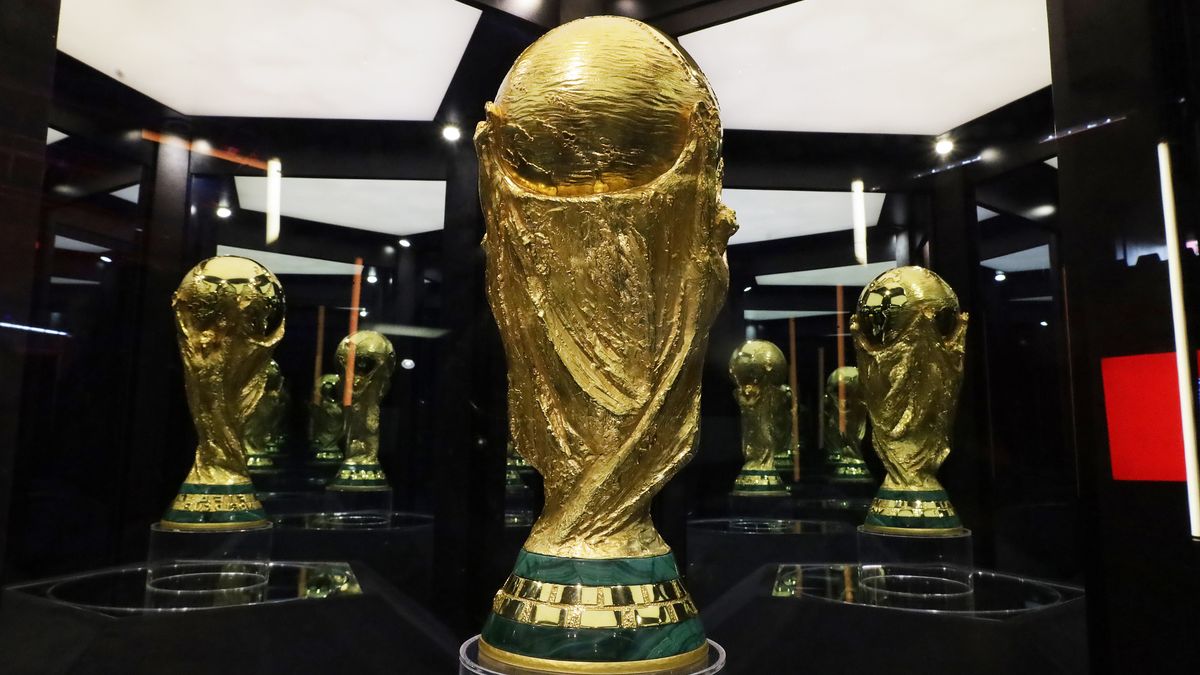 View of the original version of the 2026 World Cup trophy at Utopia Mixiuhca in Mexico City, Mexico, on June 5, 2026. (Photo by Gerardo Vieyra/NurPhoto via Getty Images)